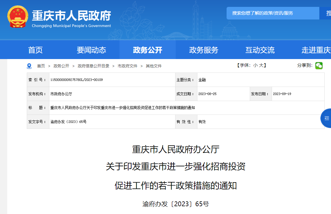 重庆市人民政府官网截图