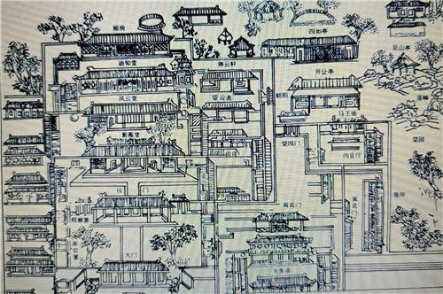 ▲清代甘肃藩署平面图，抗战时期部分场地辟为兰州社会服务处，举办过包括中秋联谊会在内的诸多社会活动。引自《兰州市园林绿化志》
