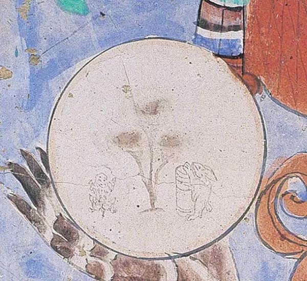 莫高窟第35窟手托日月的十一面观音菩萨左手托月特写