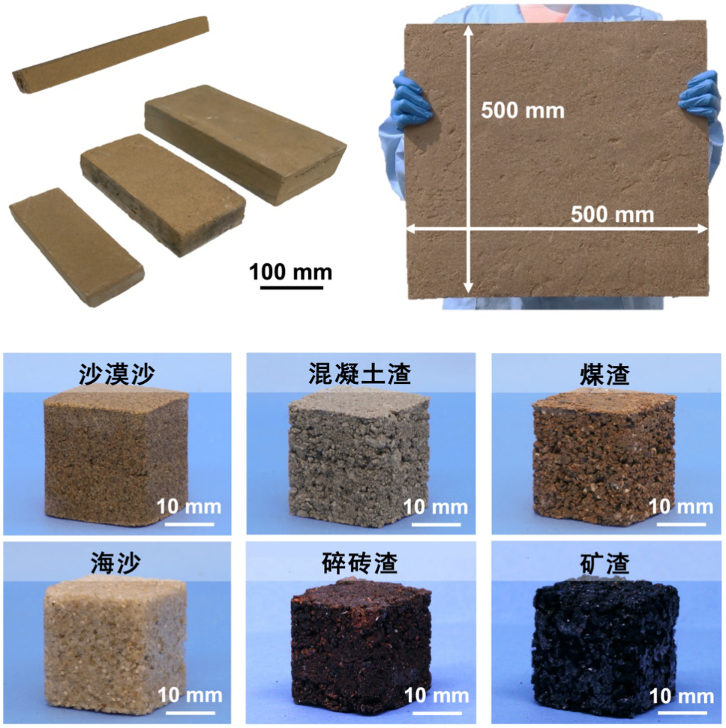 利用沙漠沙、海沙、矿渣等不同固体颗粒可构筑高强度仿生低碳新型建筑材料。（中国科学院理化技术研究所供图）