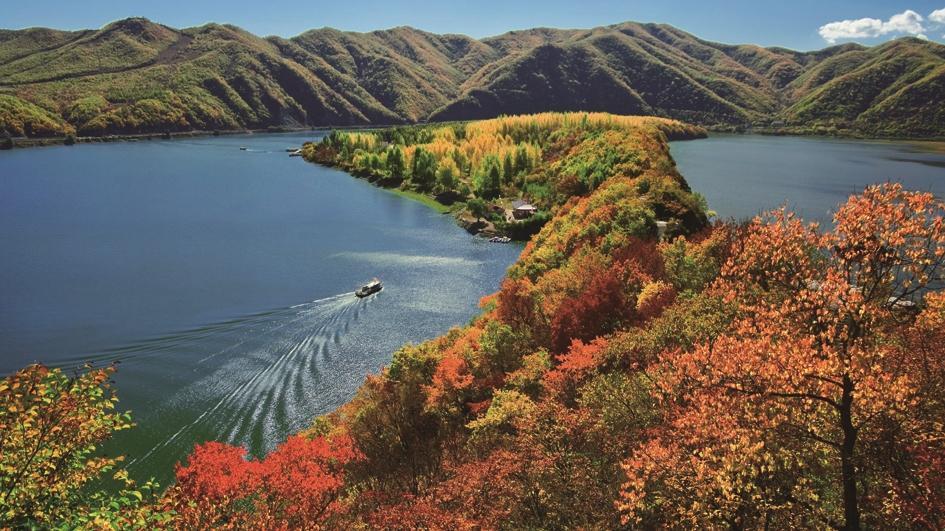 近年来，汪清县围绕打响“山水红城、生态汪清”品牌，将生态、红色、民俗有机结合，创新打造多种“旅游+”模式。图为俯瞰满天星森林公园龙龟岛。