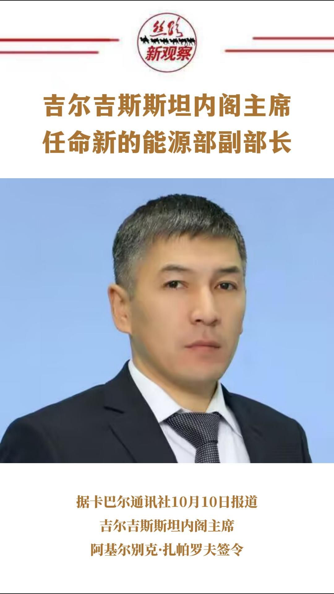 吉尔吉斯斯坦内阁主席任命新的能源部副部长