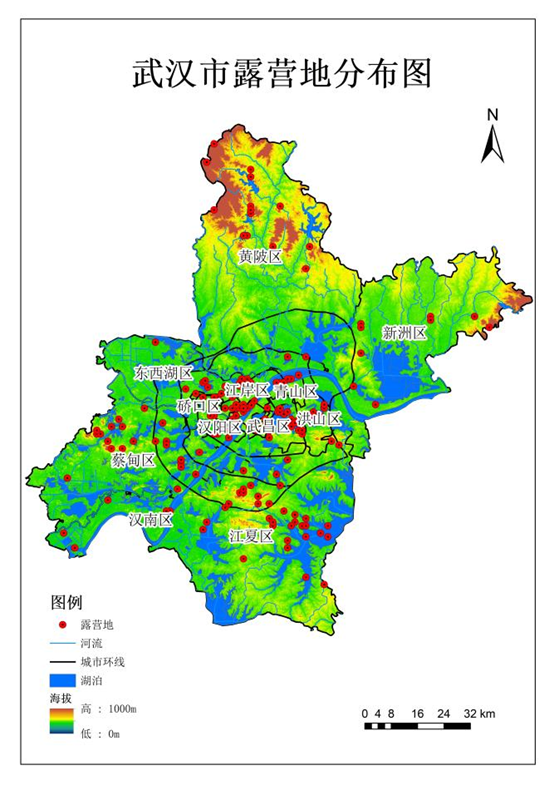 武汉市露营地分布图。