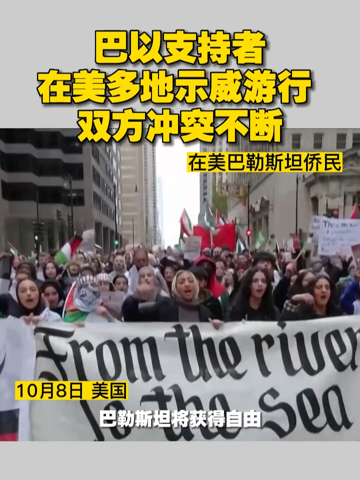 巴以支持者在美多地示威游行,双方冲突不断#巴以冲突 #巴勒斯坦 #以色列_凤凰网视频_凤凰网