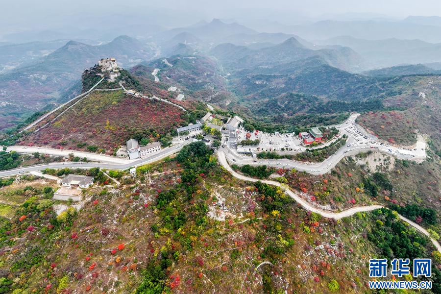 10月17日,河南省林州市原康镇柏尖山,满山红叶吸引了四面八方的游客。