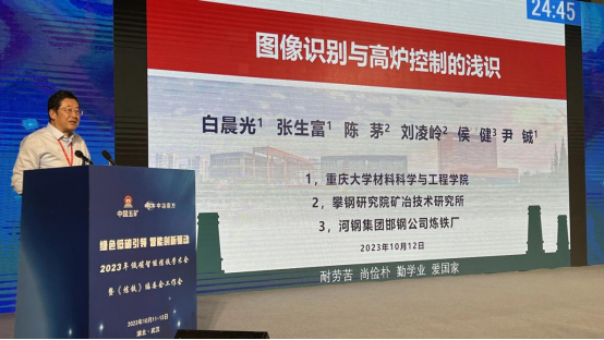 重庆大学原副校长白晨光作题为《图像处理在高炉炼铁中的应用浅议》的报告