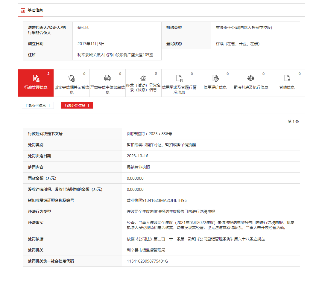 未进行纳税申报！安徽君悦酒店管理有限公司被吊销营业执照