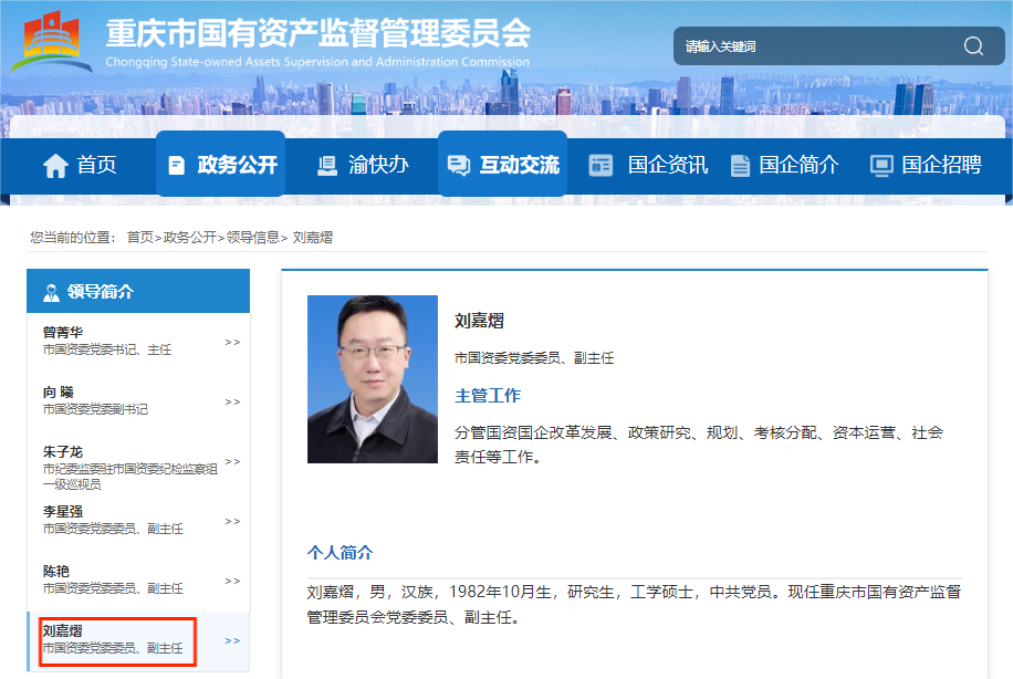 重庆市国资委官网截图