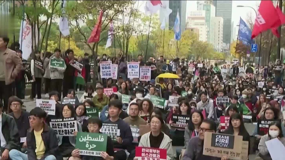 韩国民众连日举行支持巴勒斯坦示威