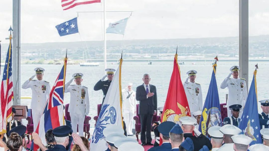 ▎2018年5月末,时任美国防部长马蒂斯出席印太司令部授旗仪式