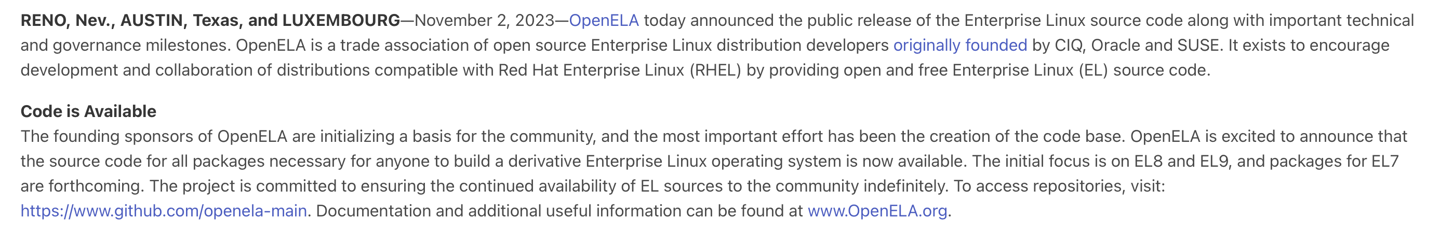 OpenELA正式公开Enterprise Linux源代码，鼓励第三方开RHE