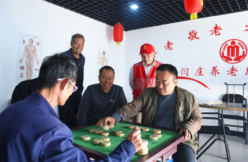 10月26日，魏县东代固镇后闫庄村的老人在幸福食堂下棋。