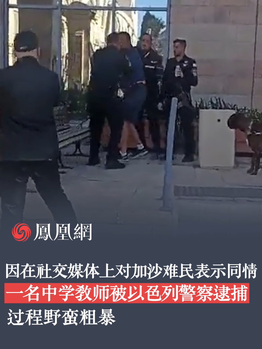 因在社交媒体上对加沙难民表示同情，一名中学教师被以色列警察逮捕，过程野蛮粗暴。#巴以冲突 #加沙 #以色列 #言论 #哈马斯