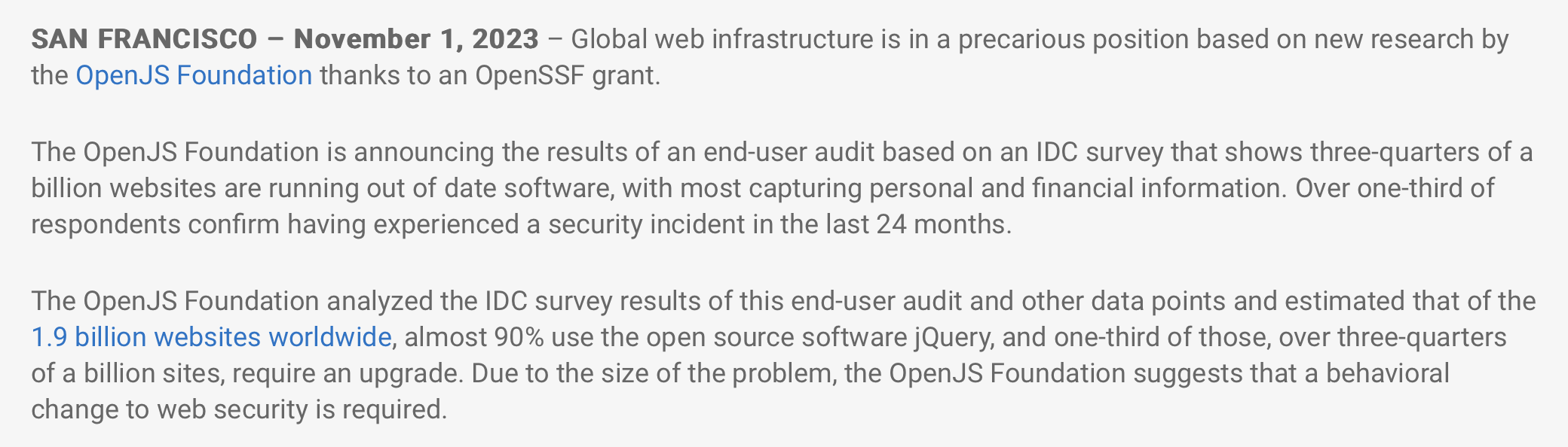 因使用旧版jQuery，消息称全球至少有7.5亿个网站存在安全风险