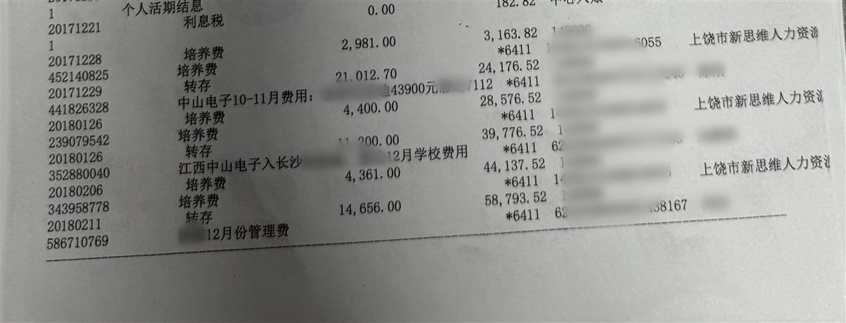 记者获取的一份银行流水（受访者供图）