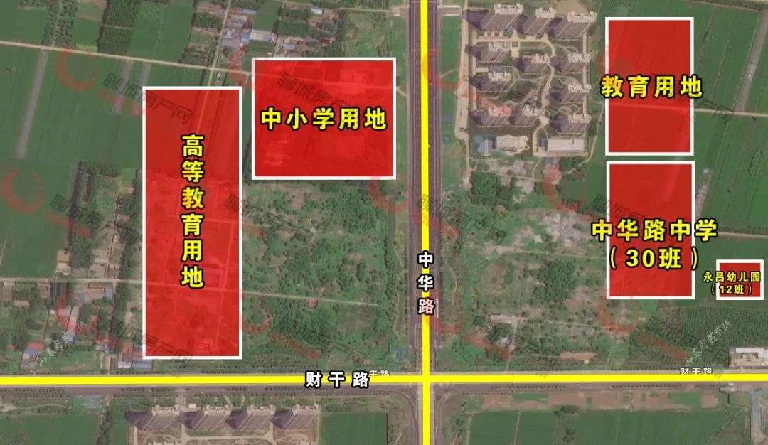 财干路沿线规划学校（仅供参考）（图源：聊城房产网）