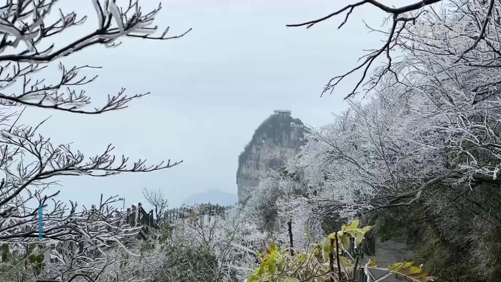 湖南张家界天门山迎来今年立冬后首场雾凇美景