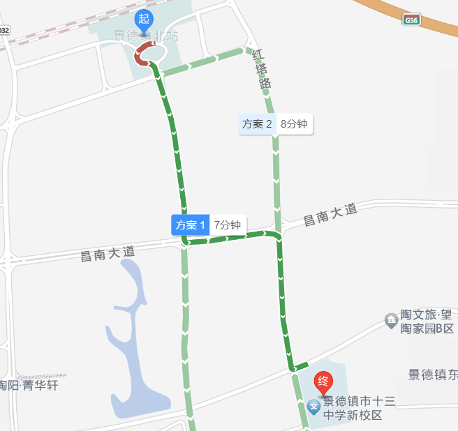 接駁路線:(直達)景德鎮北站—高鐵大道—昌南大道—紅塔路—振興大道