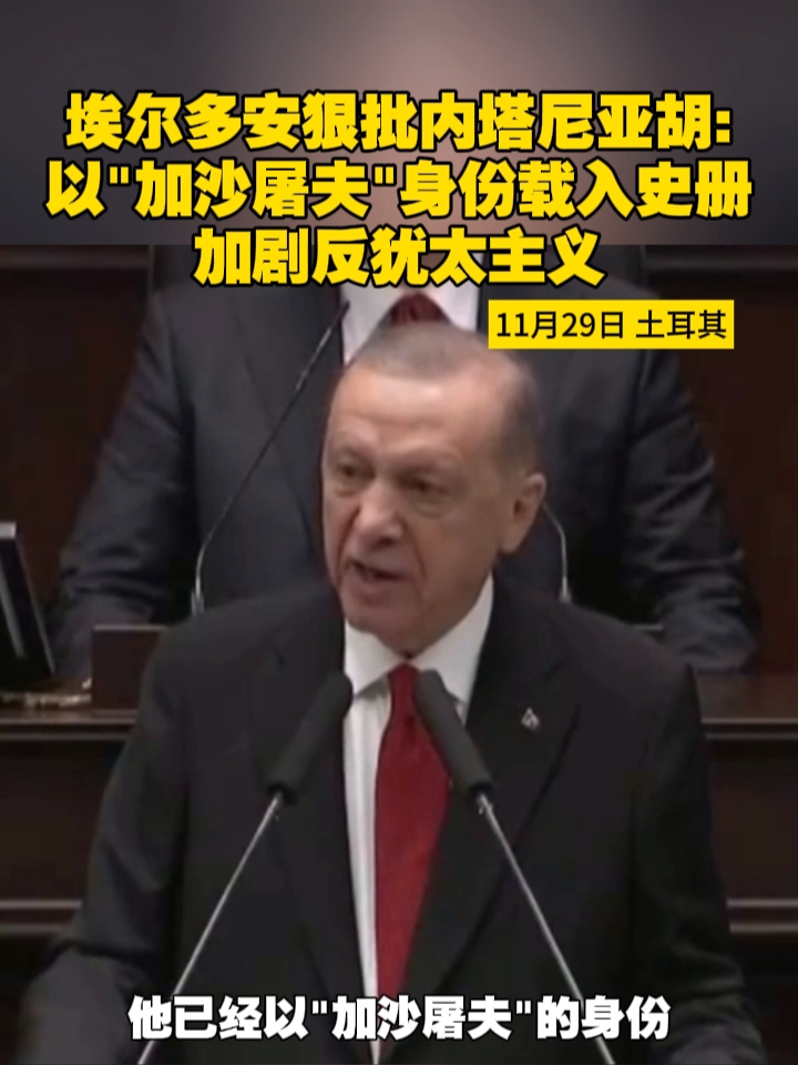 土耳其总统埃尔多安狠批内塔尼亚胡：以“加沙屠夫”身份载入史册，加剧反犹太主义 #巴以冲突  #土耳其  #以色列