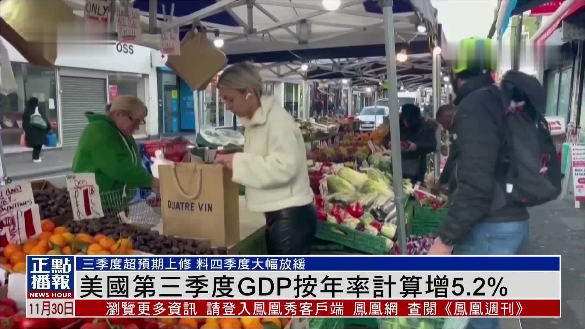 美国第三季度GDP按年率计算增5.2%