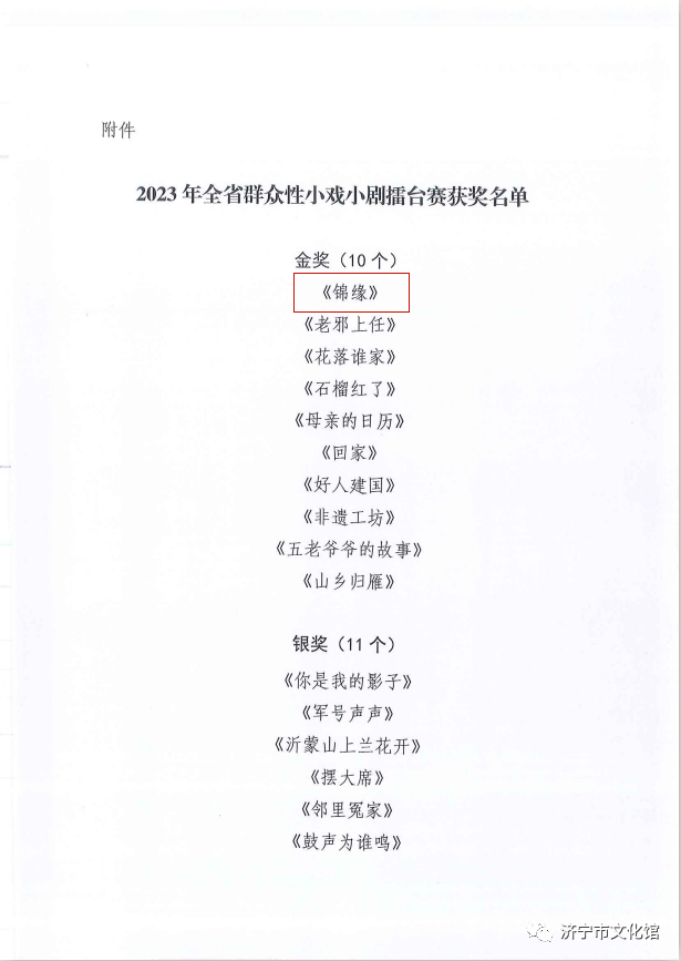 济宁新创作品《锦缘》获全省擂台赛金奖第一名