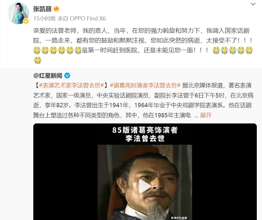 张凯丽悼念李法曾：法曾老师，我的恩人