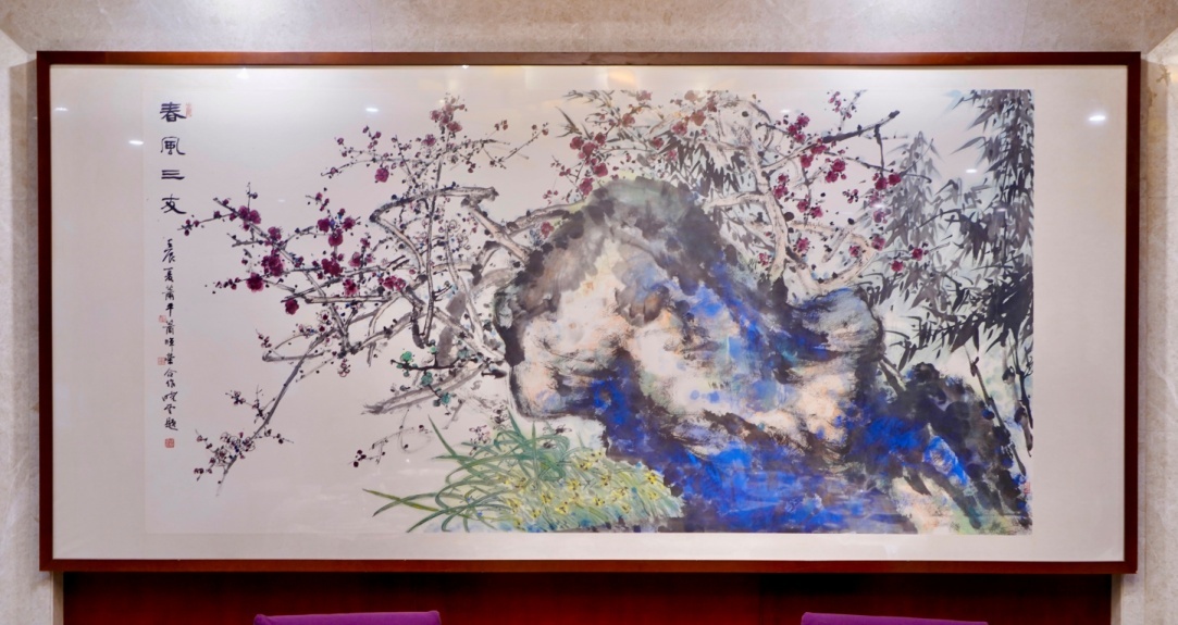 国画《春风三友》。