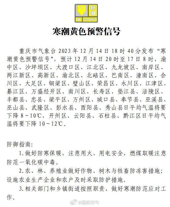 重庆启动断崖式降温多地气温骤降12℃,海拔600米以上有小到暴雪