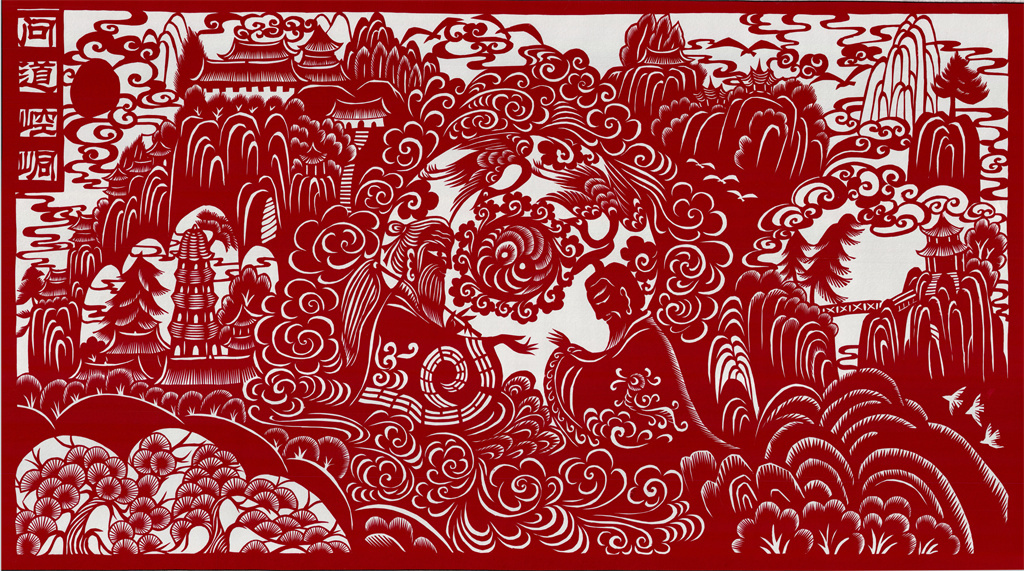 剪纸艺人何霞崆峒元素系列作品《问道崆峒》