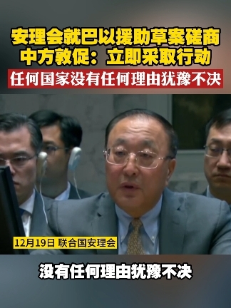 安理会就巴以援助草案磋商 中方敦促：立即采取行动 任何国家没有任何理由犹豫不决#巴以冲突  #联合国