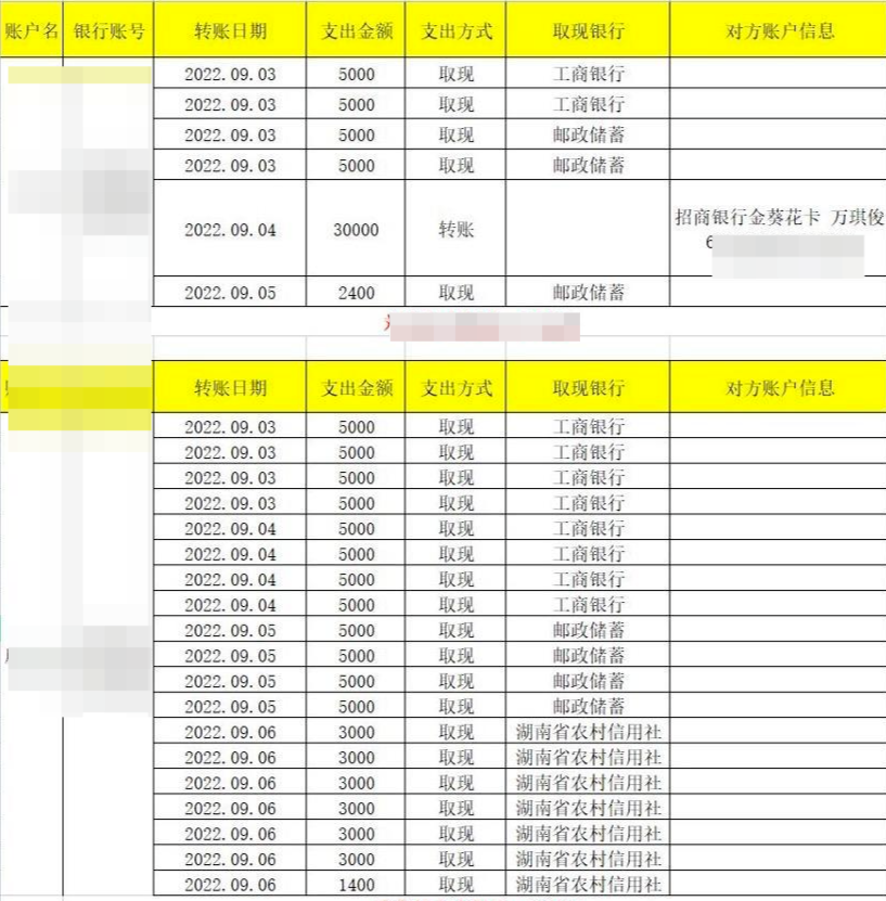 ▲涉案银行卡内资金流水明细 受访者提供
