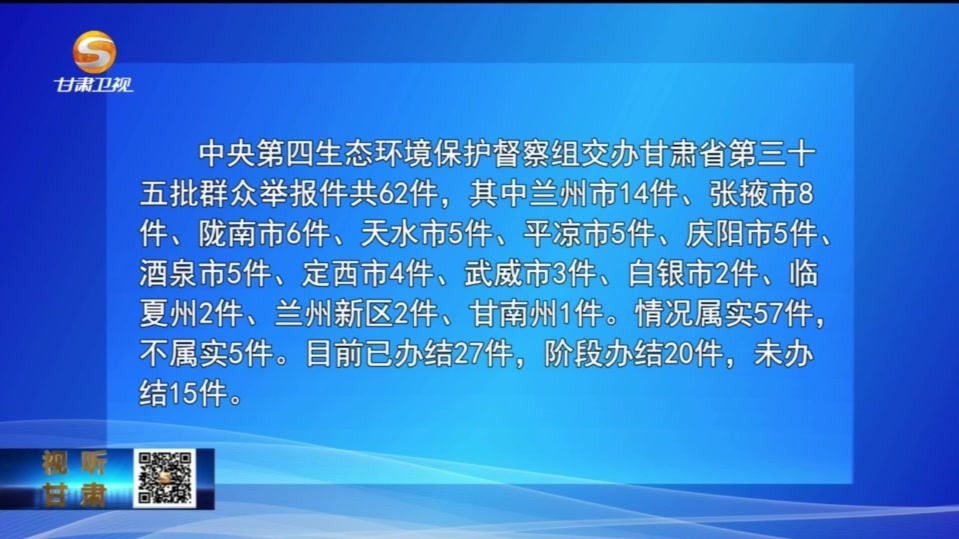 中央第四生态环境保护督察组交办甘肃省第三十五批群众举报件边督边改情况