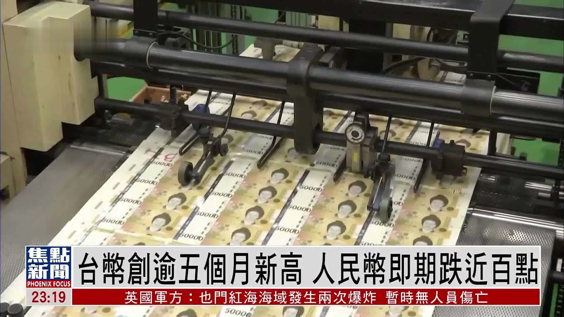 台币创逾五个月新高人民币即期跌近百点