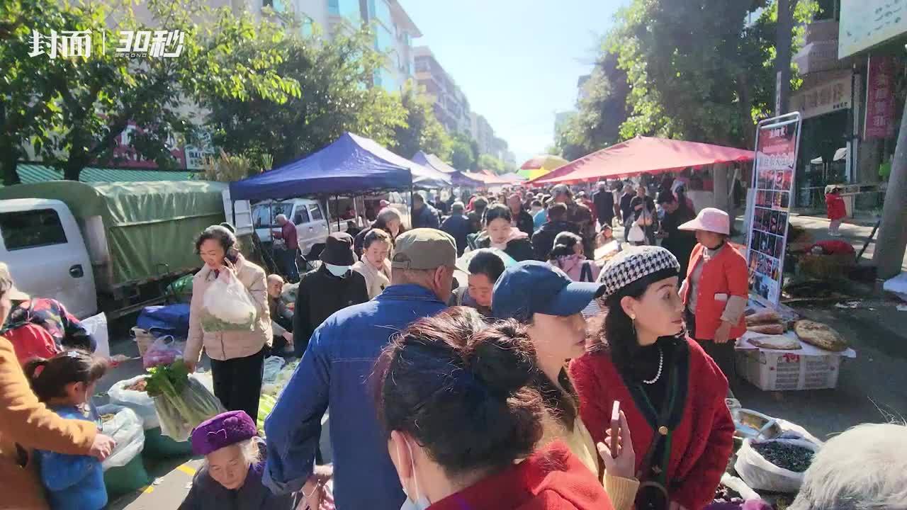 30秒丨年味十足！在攀枝花仁和区赶集感受烟火气，人群挤满几条街