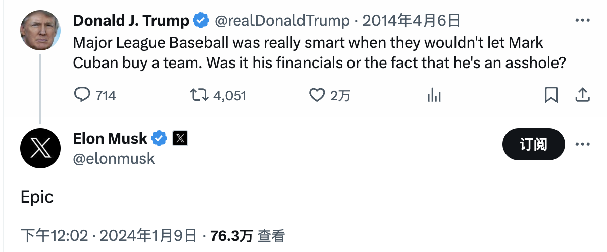 马斯克曾与特朗普一同抨击库班