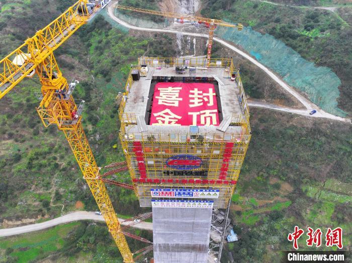 1月25日上午，航拍封顶的渝万高铁蔡家沟双线特大桥。(无人机图片)(中国铁建大桥工程局有限公司供图)