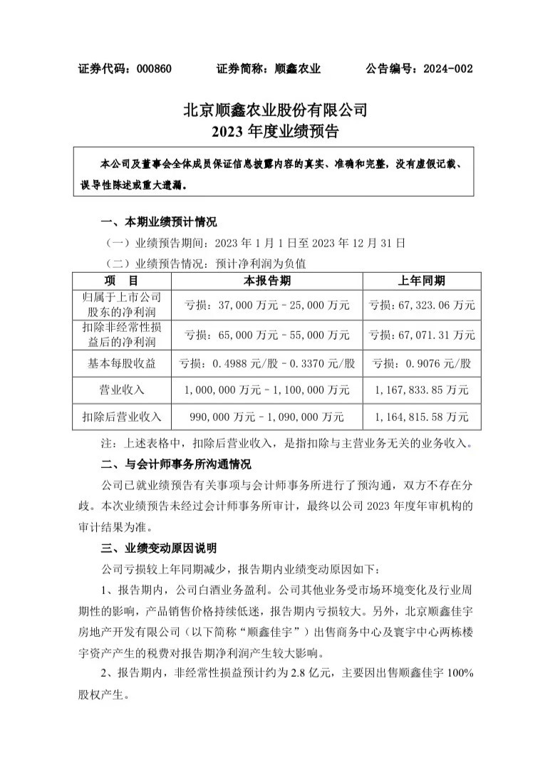 顺鑫农业2023营发约超100亿