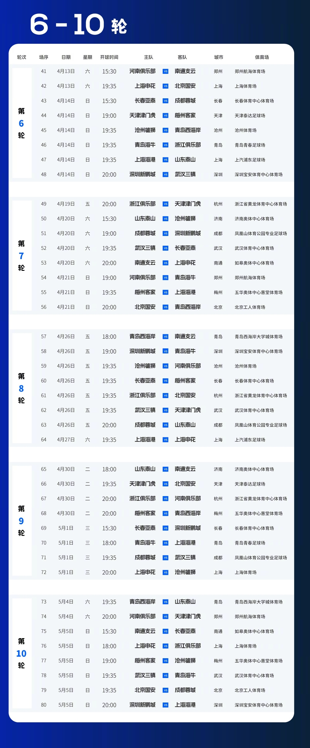 中超新赛季赛程公布：3月1日开幕，11月2日结束