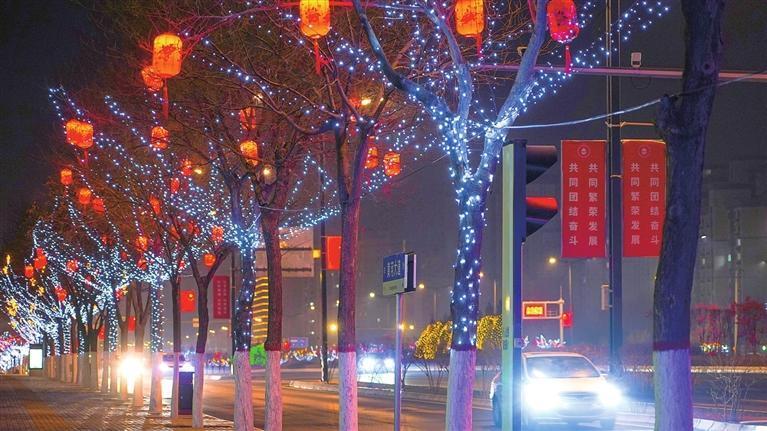 街道上造型各异的彩灯，把新区装扮得绚丽多彩。记者　祁瑞龙　摄