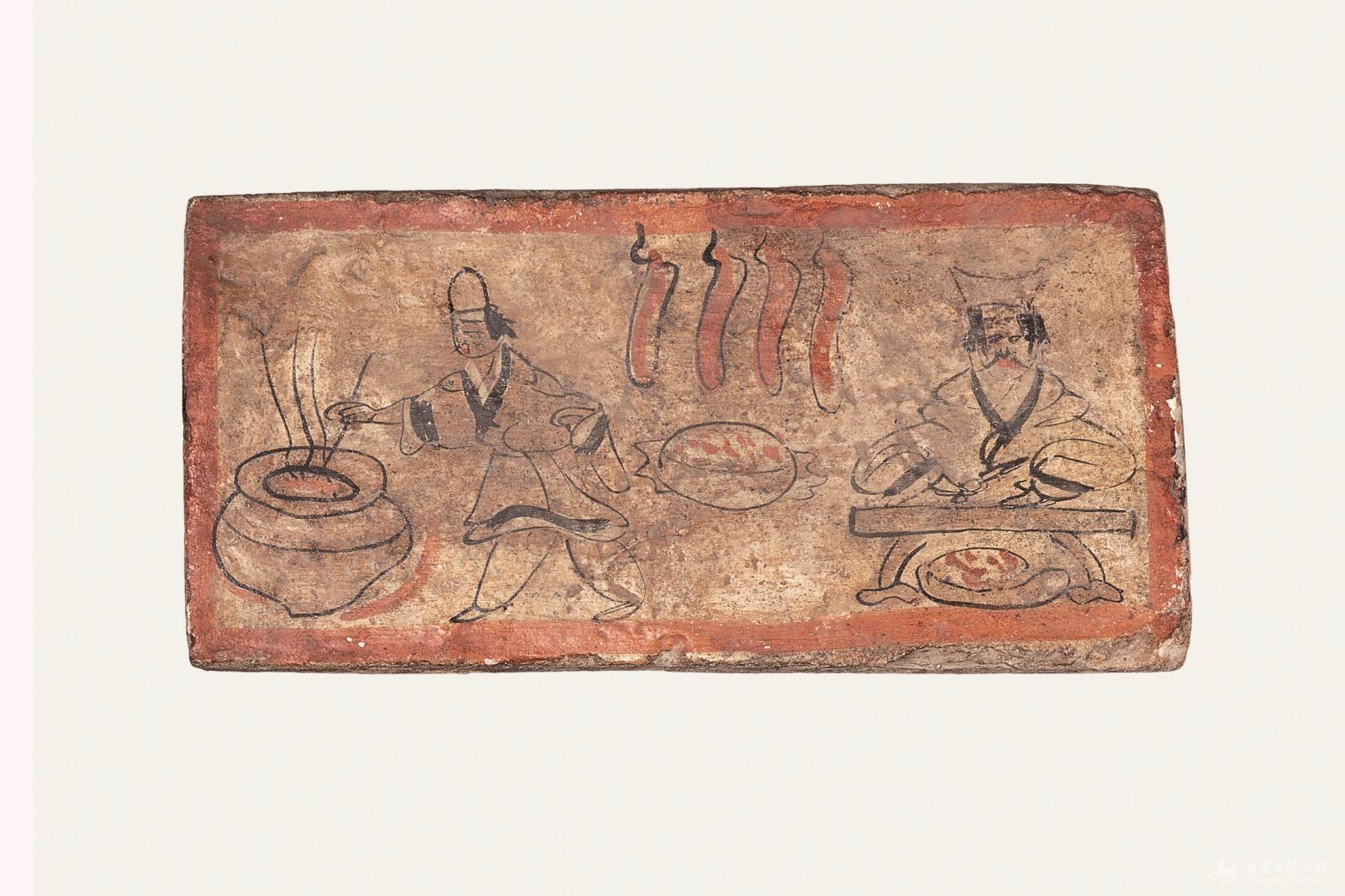 △“烤肉煮肉图”壁画砖　甘肃省博物馆藏