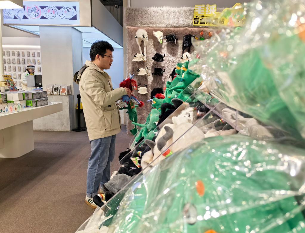 2月2日，游客在甘肃省博物馆文创商店挑选文创产品。新华社记者　何问　摄