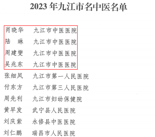 九江市中医医院4人入选九江市名中医