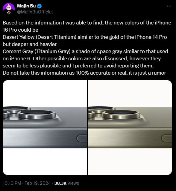iPhone 16 Pro最新渲染图出炉!沙漠钛、钛灰新配色首曝