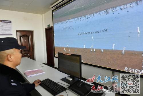民警利用高空球形摄像机监控湖区动态。信息日报全媒体记者 王祺 摄