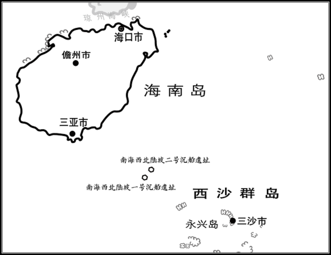 南海西北陆坡一号、二号沉船遗址位置示意图