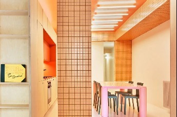 70㎡一居室用彩色方磚做飾面，空間顏值也很高