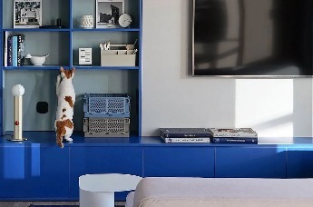 42平現代小公寓，溫柔原木與大膽藍色搭配有創意，一個人住好舒服