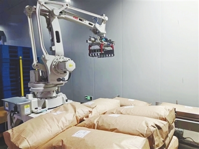 在江西恒顶食品自动化车间,机器正在进行码垛作业 阮汝军摄