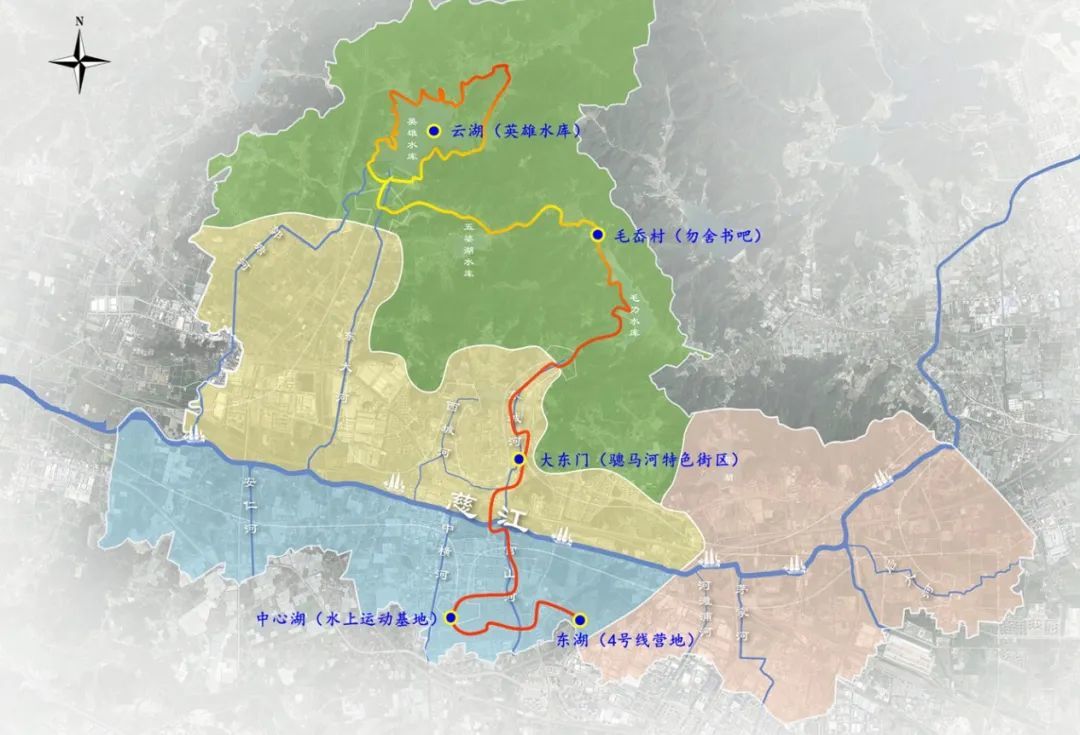 千米,通过滨水步道有机串联云湖(英雄水库),毛岙村,毛力水库,慈湖公园