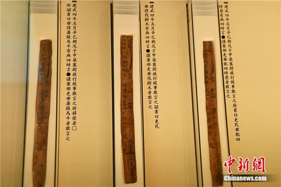 甘肃简牍博物馆所展陈关于四时禁令的汉简　李亚龙　摄
